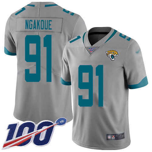 Men Nike Jacksonville Jaguars #91 Yannick Ngakoue Silver  Stitched NFL Limited Inverted Legend 100th Season Jersey->jacksonville jaguars->NFL Jersey